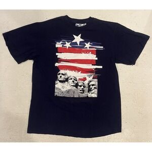 Mount Rushmore Stars & Stripes Mens Blue Shirt Size Large Patriotic USA